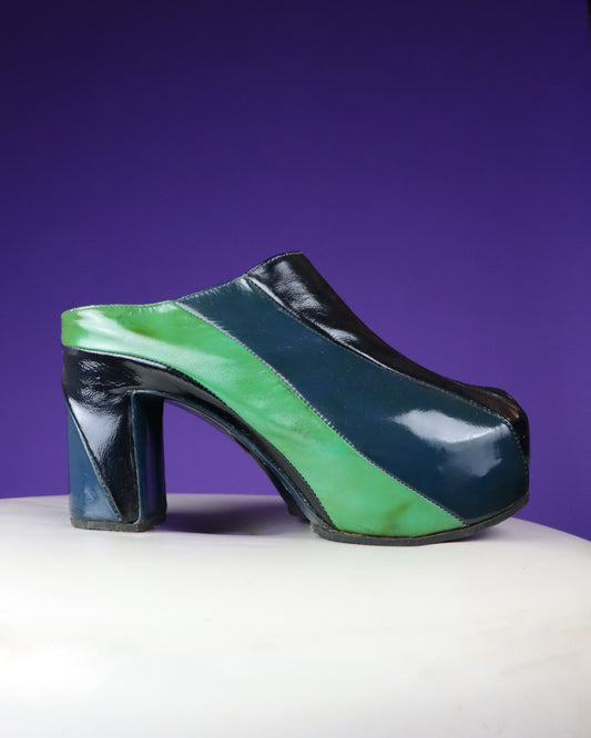 Vintage 1970s Patchwork Leather Clogs