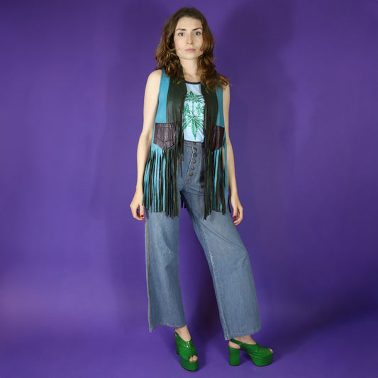 Vintage 1970s Patchwork Leather Fringe Vest