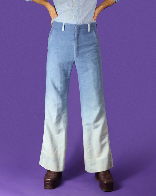 Vintage 1970s Ombré Gradient Brushed Cotton Denim Jeans Flares