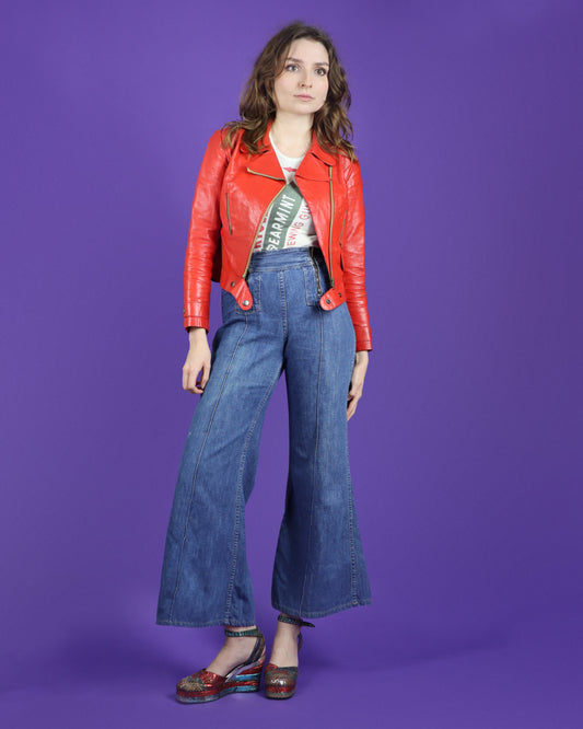 Vintage 1970s Maverick Double Zipper Denim Flares