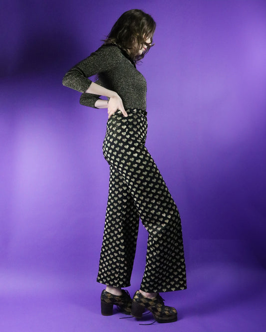 Vintage 1970s Glam Rock Heart Lurex Suit Pantsuit Two Piece