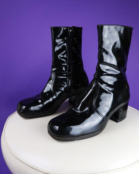 Vintage 1970s Killer Black Patent Leather Boots
