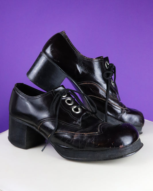 Vintage 1970s Aubergine Patent Leather Platform Shoes