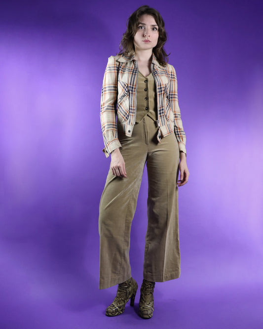 Vintage 1970s Plaid Biker Bomber jacket Glam Rock