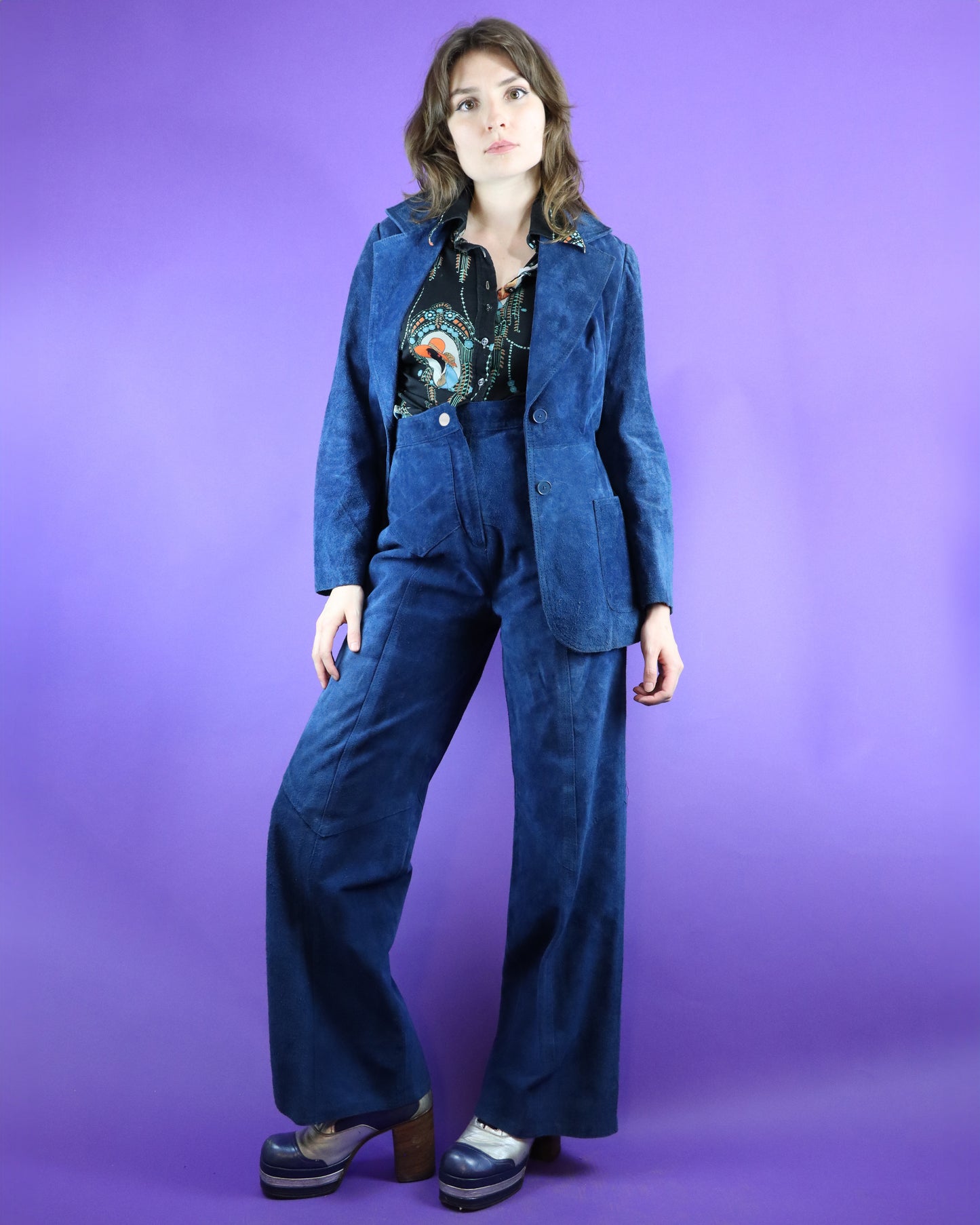 Vintage 1970s Teal Suede Suit