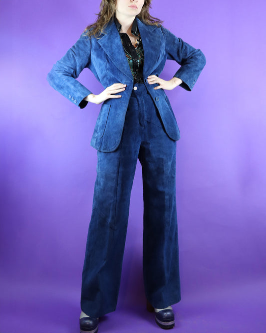 Vintage 1970s Teal Suede Suit