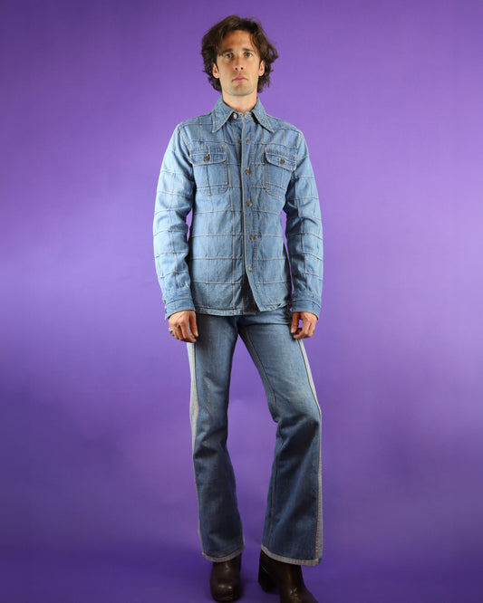 Vintage 1970s Windowpane Denim Patchwork Shirt