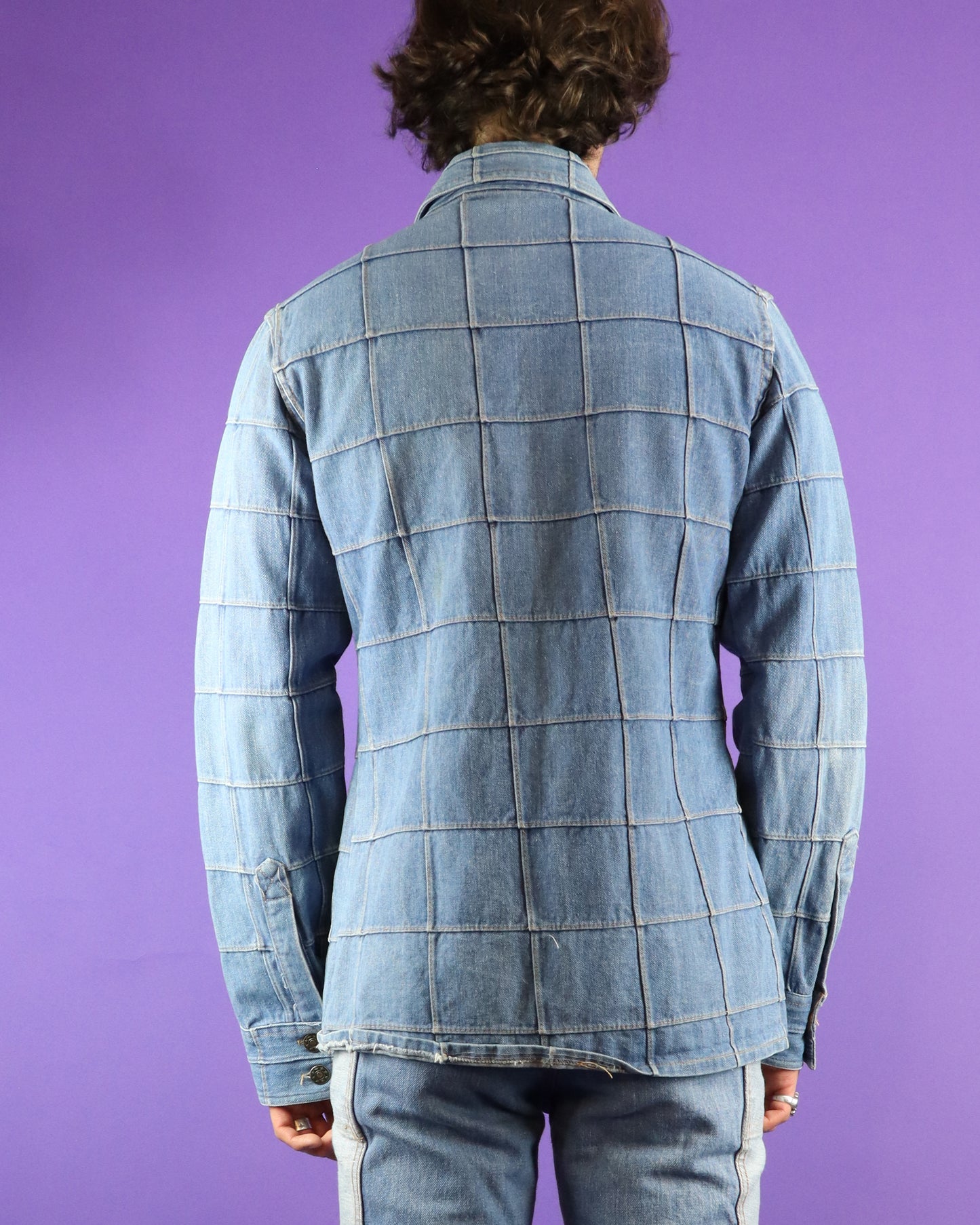 Vintage 1970s Windowpane Denim Patchwork Shirt