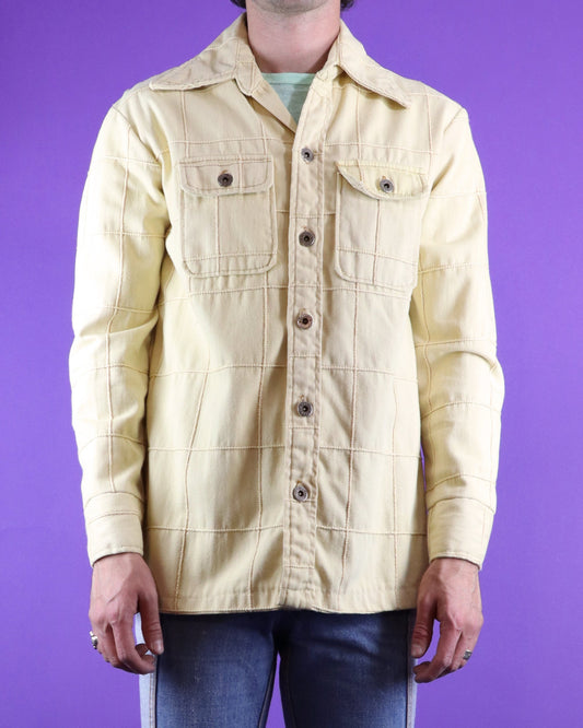 Vintage 1970s Yellow Windowpane Denim Patchwork Shirt