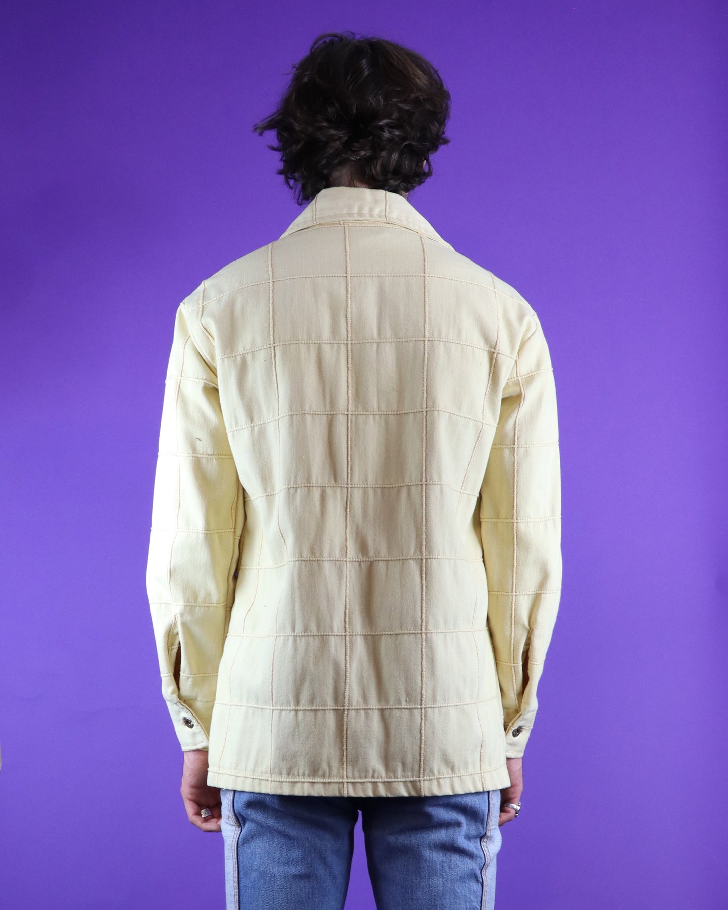 Vintage 1970s Yellow Windowpane Denim Patchwork Shirt