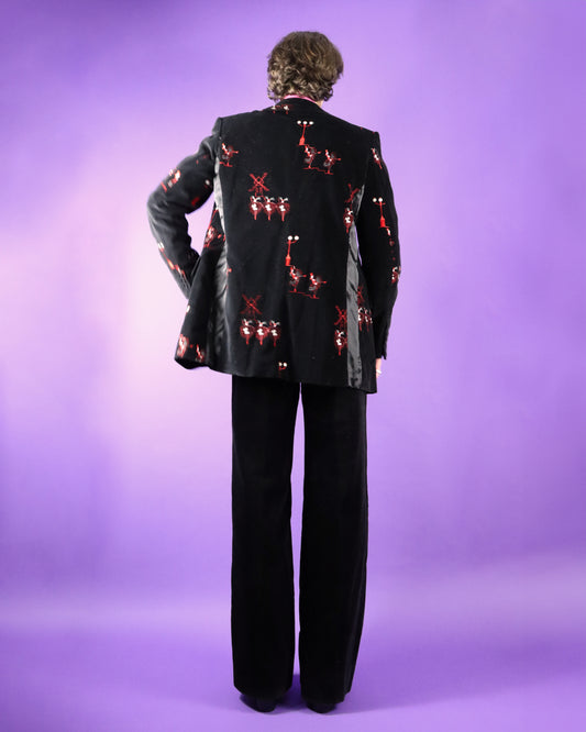 RARE Vintage 1970s Moulin Rouge Cabaret Embroidered Velvet Blazer