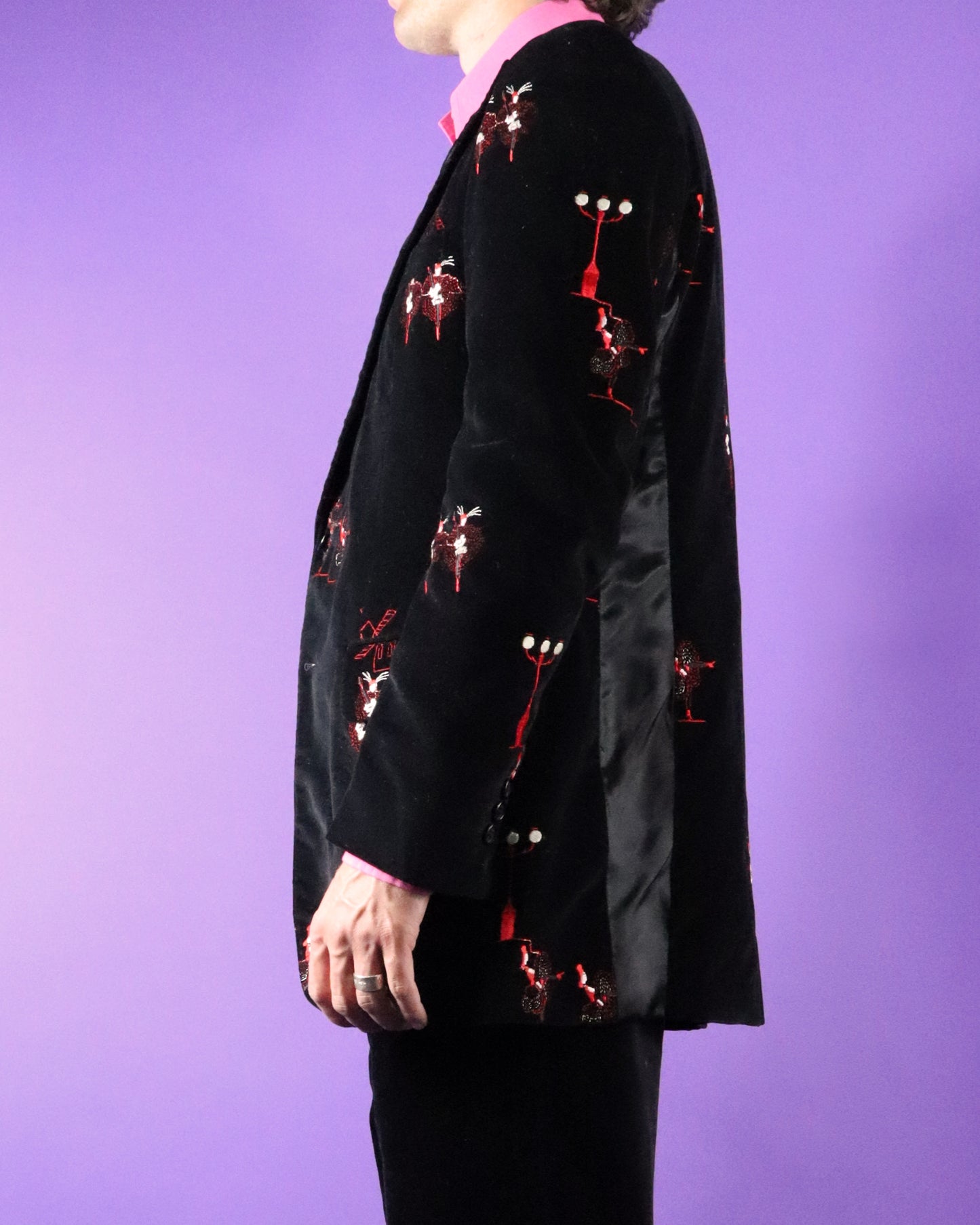 RARE Vintage 1970s Moulin Rouge Cabaret Embroidered Velvet Blazer