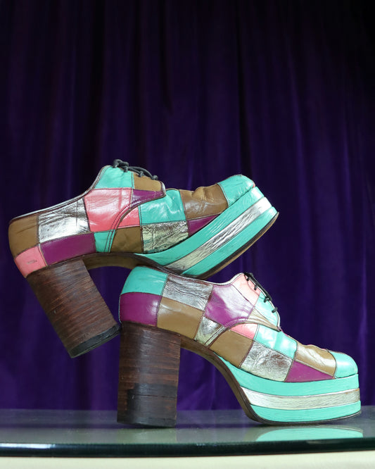 RARE Vintage 1970s Patchwork Platform Shoes Stacks