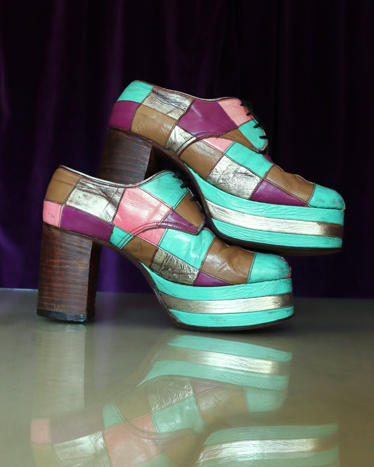 RARE Vintage 1970s Patchwork Platform Shoes Stacks