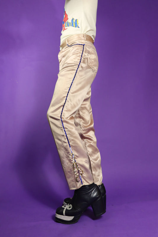RARE Vintage 1970s Glam Rock Customised Satin Trousers Marc Bolan T.Rex