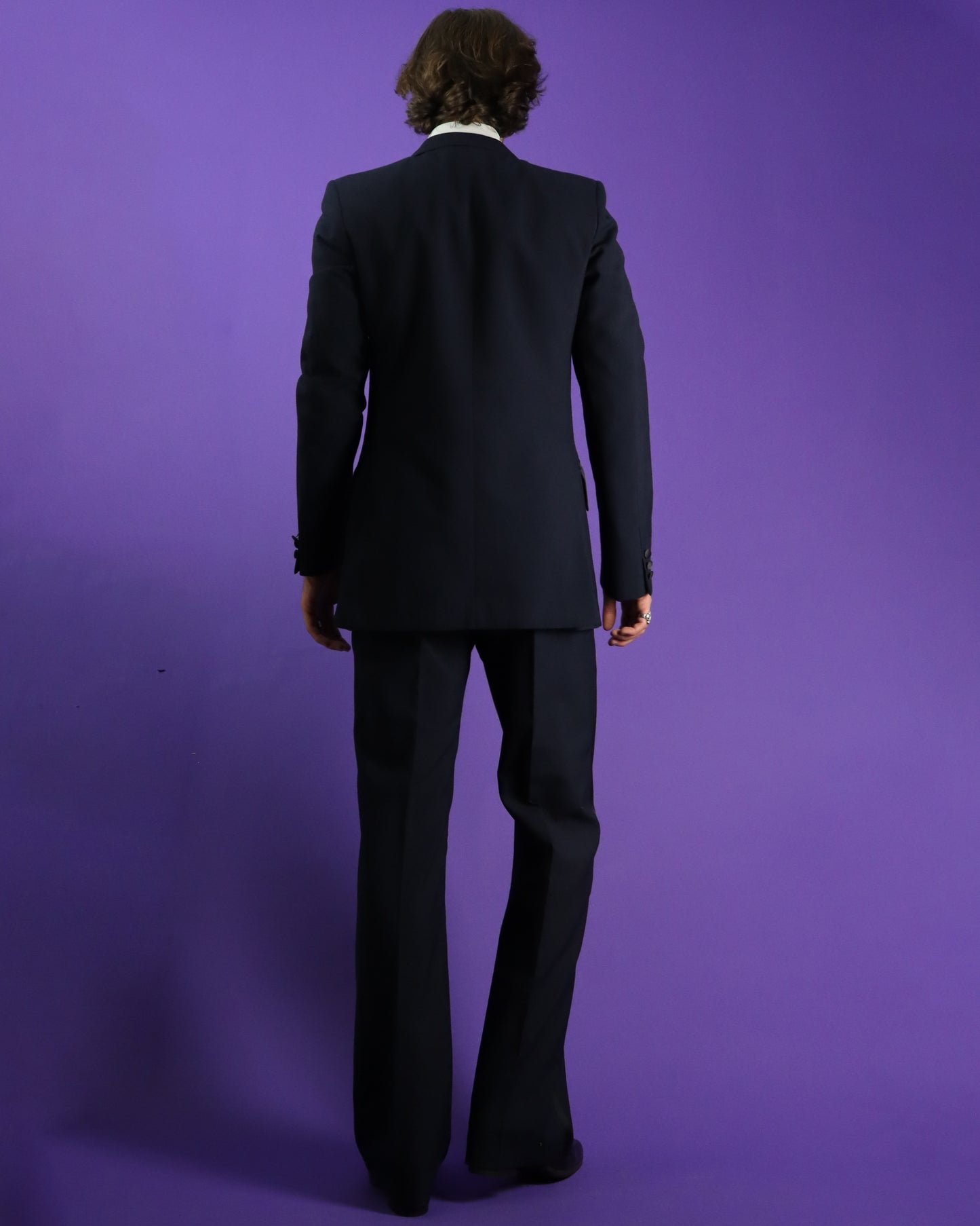 Vintage 1970s Navy Blue Dinner Suit with Satin Trim