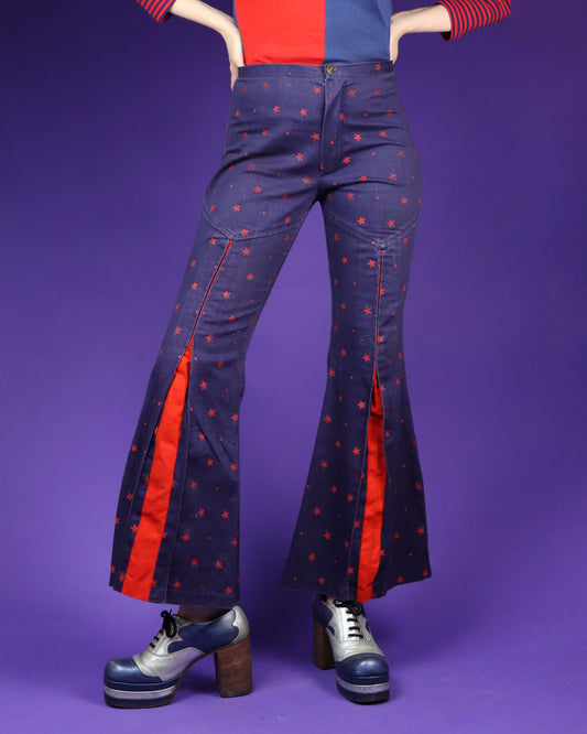 Vintage 1970s Star Print Glam Rock Circus Flares