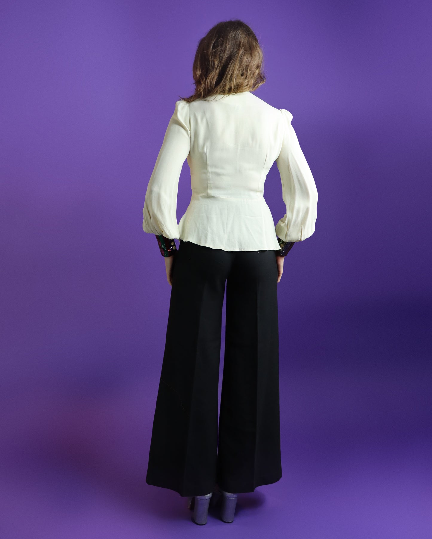 Vintage 1970s Peepers Lurex Trim Glam Rock Blouse