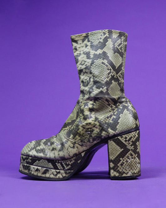 Vintage 1970s Faux Snakeskin Platform Boots