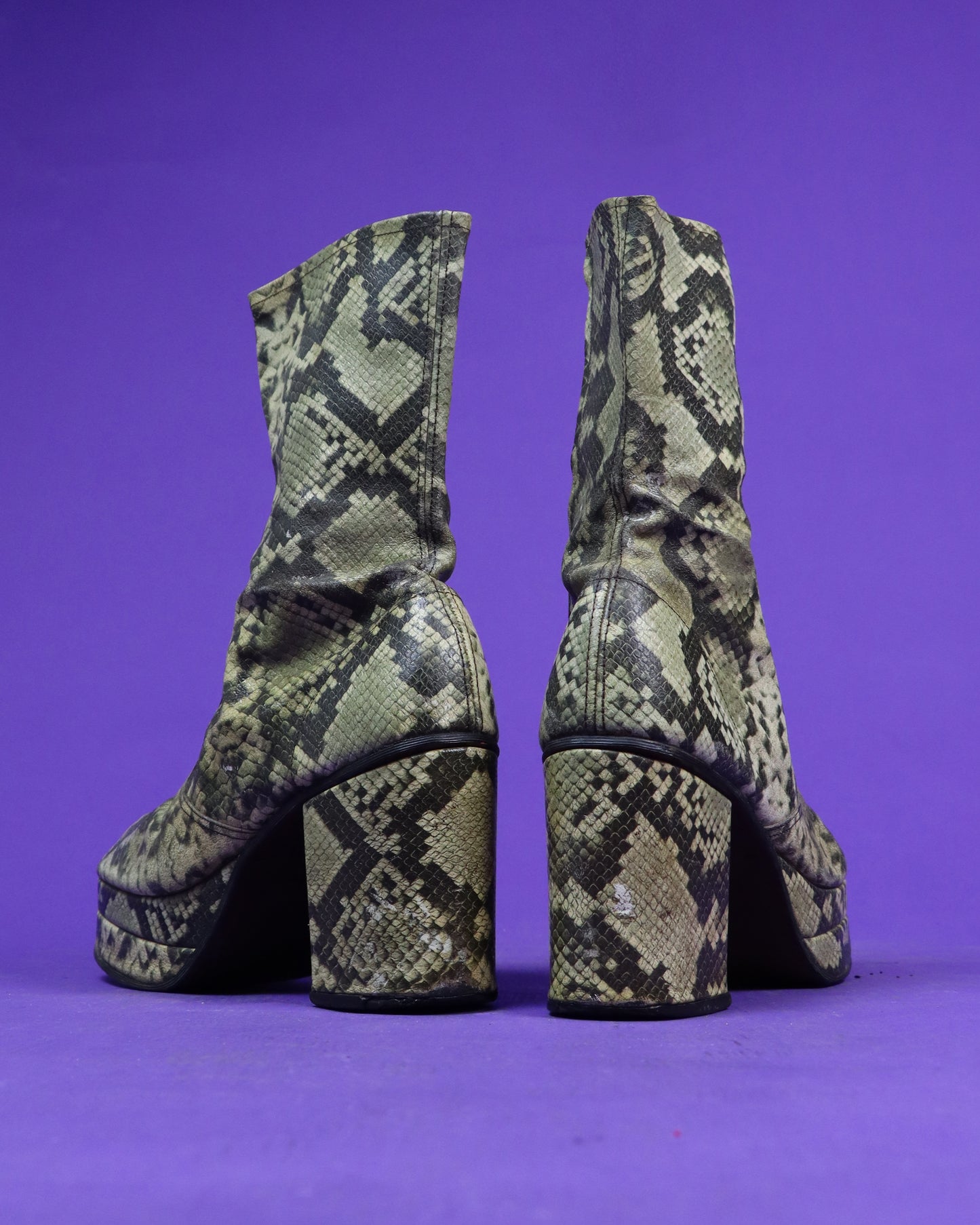 Vintage 1970s Faux Snakeskin Platform Boots