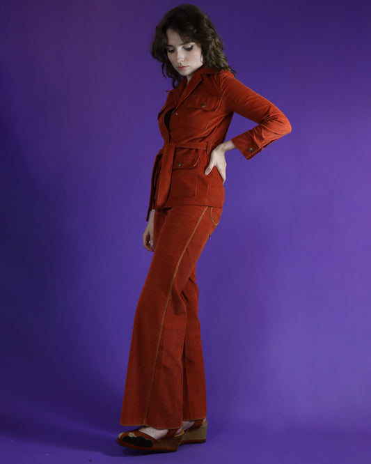 Vintage 1970s Rust Corduroy Safari Suit