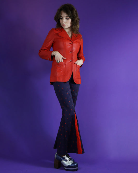 Vintage 1970s Red Leather Blazer Jacket