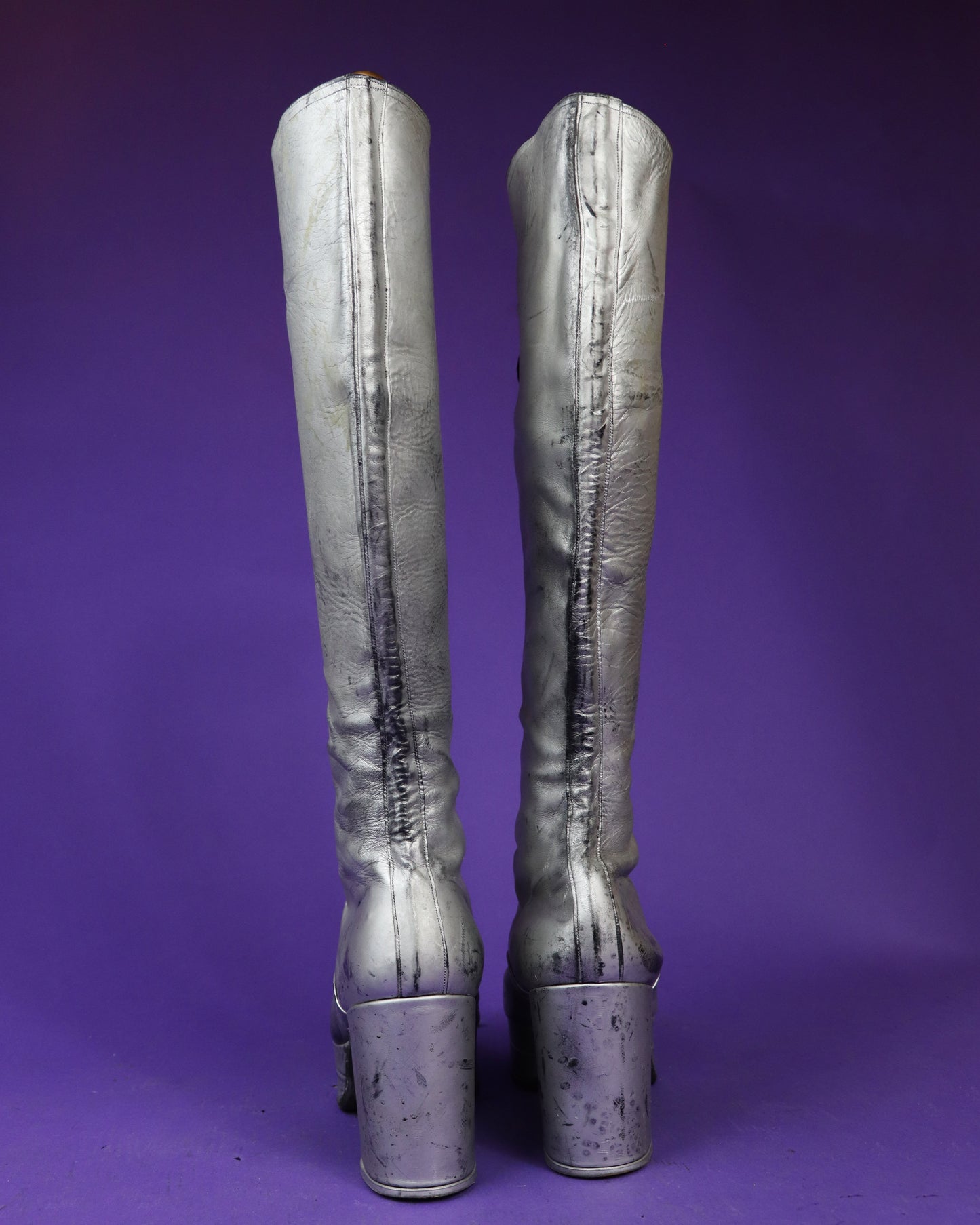 RESERVED Vintage 1970s Silver Lace Up Platform Boots UK 10