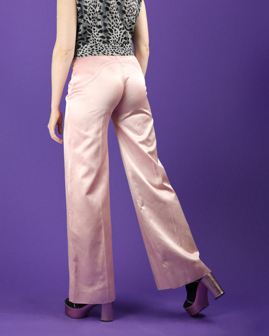 Vintage 1970s Jeff Banks Pink Satin Flares