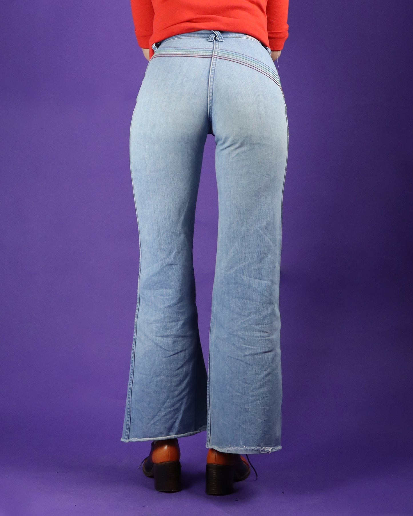 Vintage 1970s Faded Glory Rainbow Denim Flares