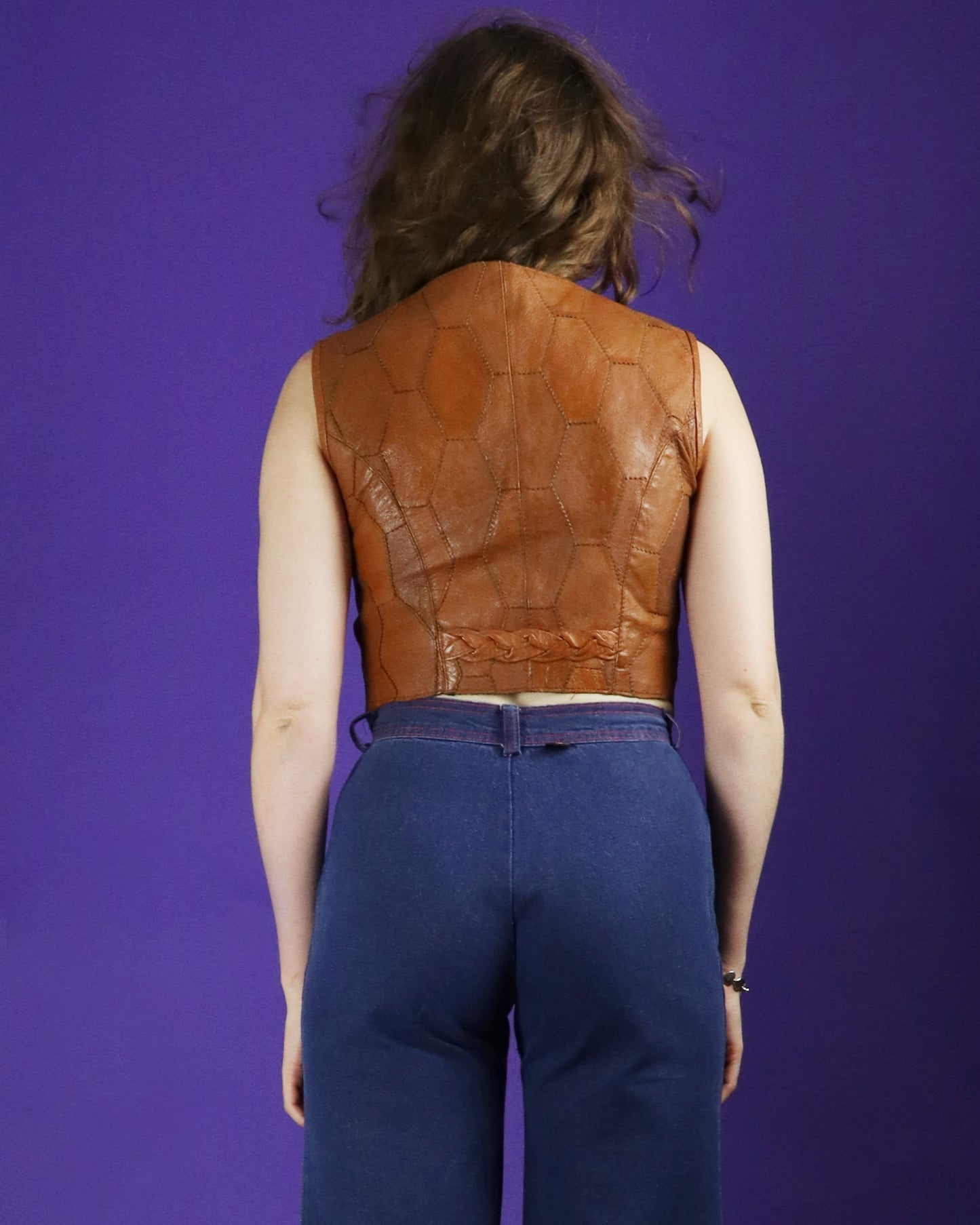 Vintage 1970s Tan Patchwork Leather Waistcoat