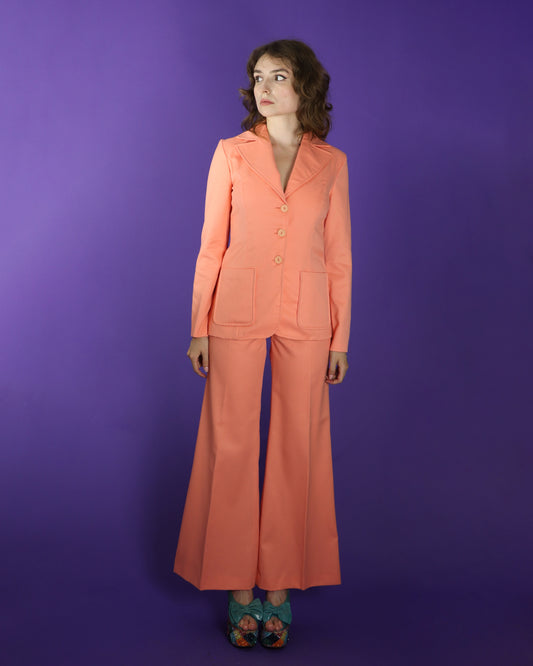 Vintage 1970s Peach Coral Trouser Suit