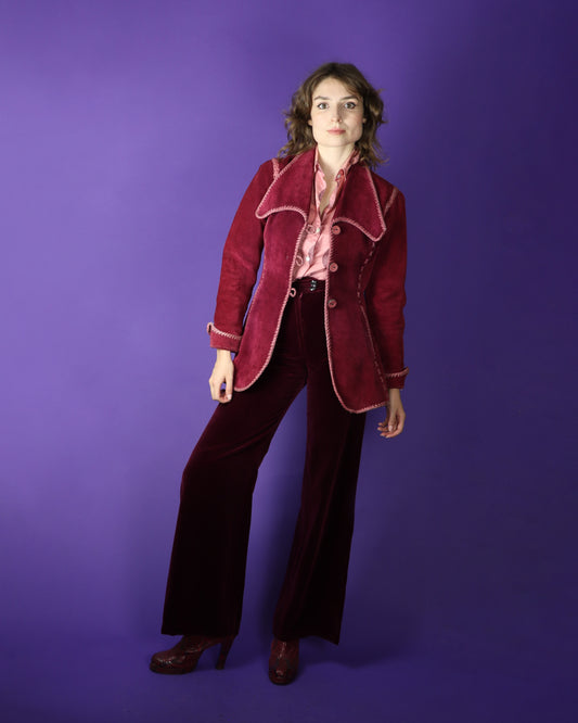 Vintage 1970s Mexican Hot Pink Suede Whipstitch Jacket North Beach Leathers * Char