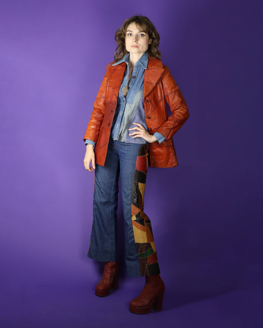 Vintage 1970s Whipstitch Leather Patchwork Jacket