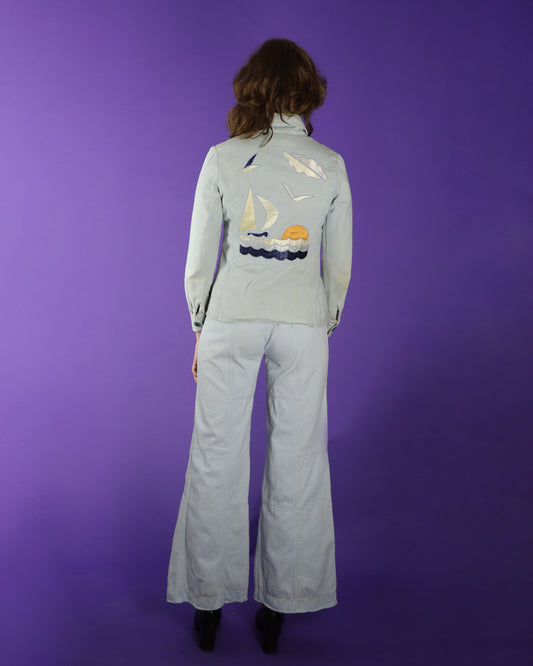 Vintage 1970s Roncelli Nautical Appliqué Pant Suit Set