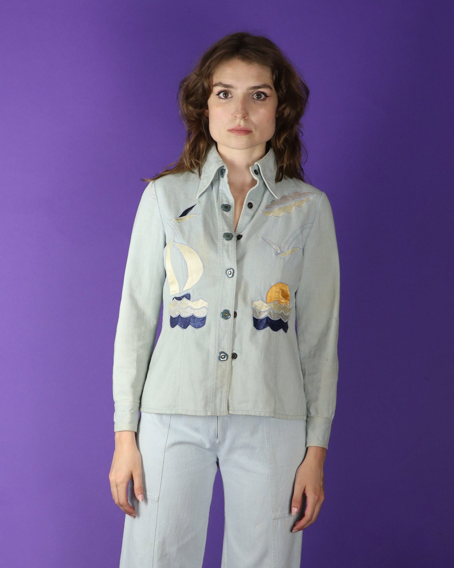 Vintage 1970s Roncelli Nautical Appliqué Pant Suit Set