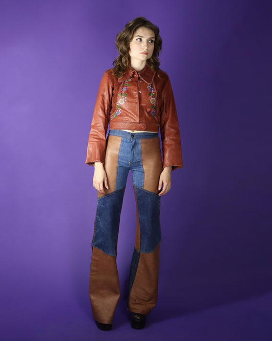 Vintage 1970s Char Leather Hand Painted Leather Jacket MEXICO