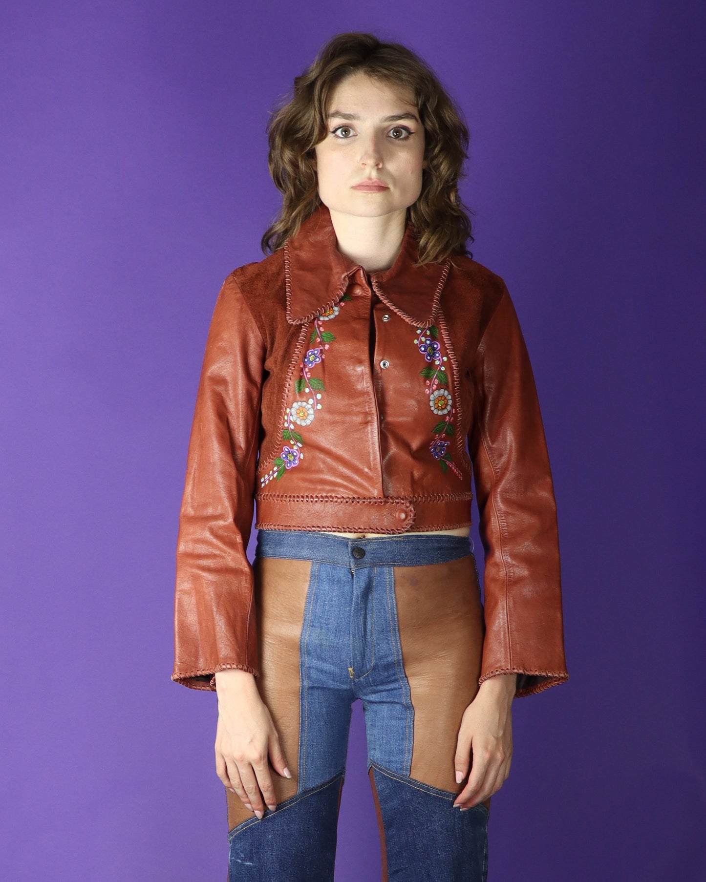 Vintage 1970s Char Leather Hand Painted Leather Jacket MEXICO