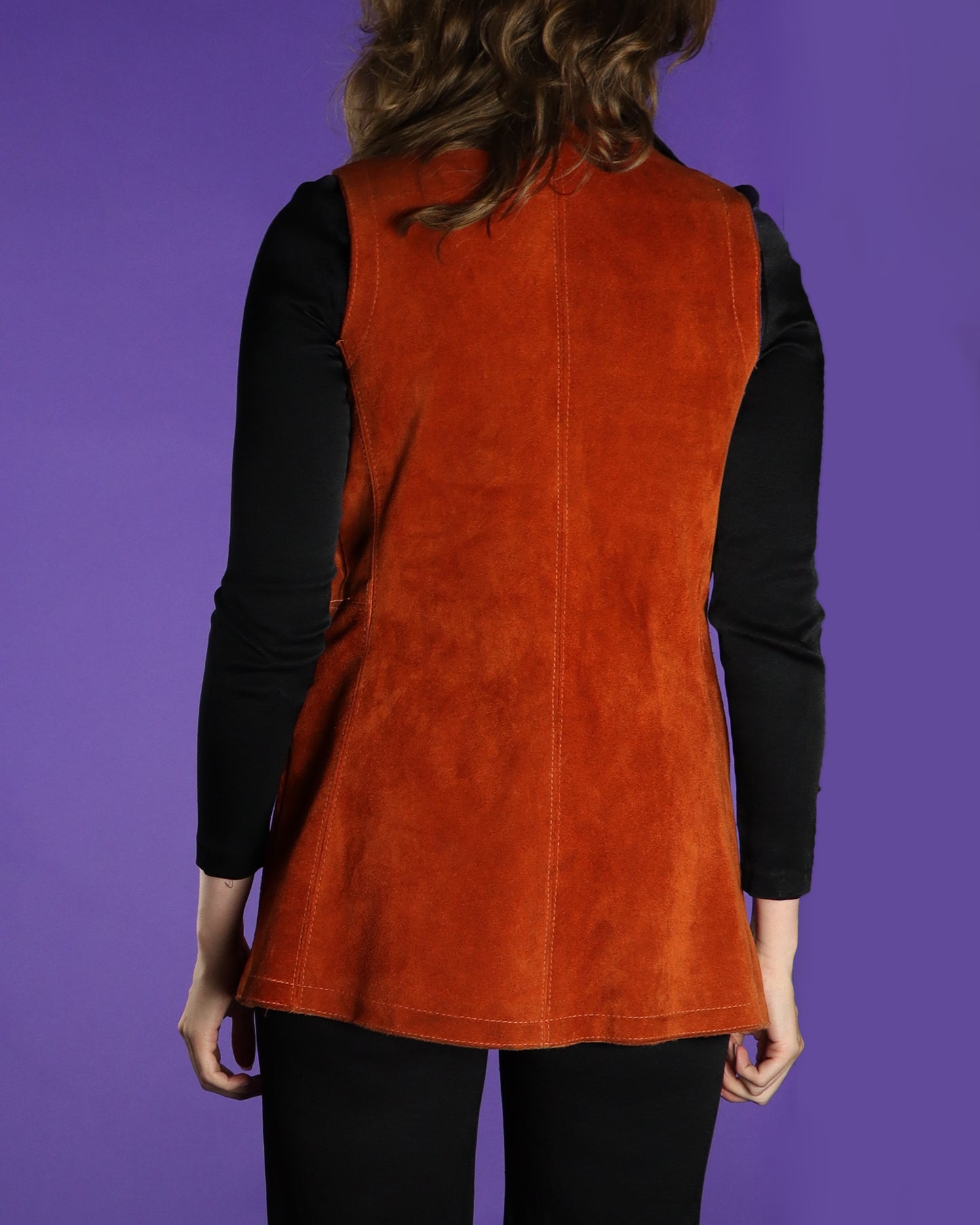 Vintage 1970s Serpent Snake Burnt Orange Suede Vest
