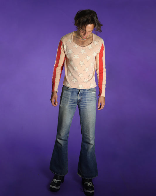 Vintage 1970s Stars and Stripes Glam Rock Hippie Pink T-shirt