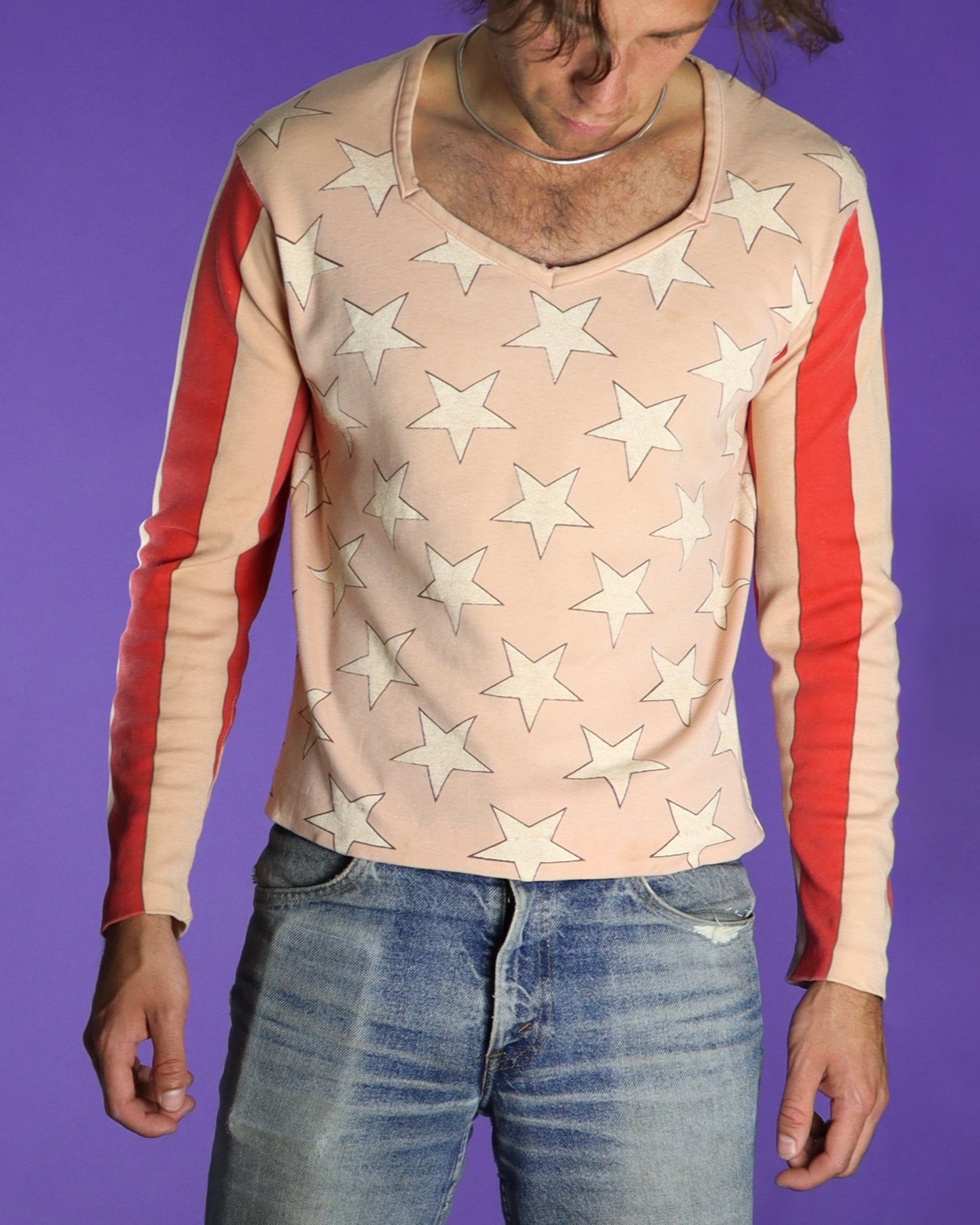 Vintage 1970s Stars and Stripes Glam Rock Hippie Pink T-shirt