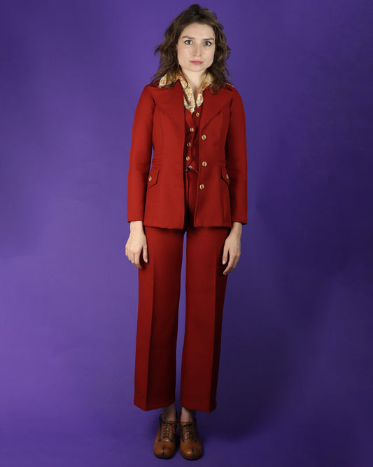 RESERVED: Vintage 1970s 4 Piece Dark Red Suit Disco Shirt Set