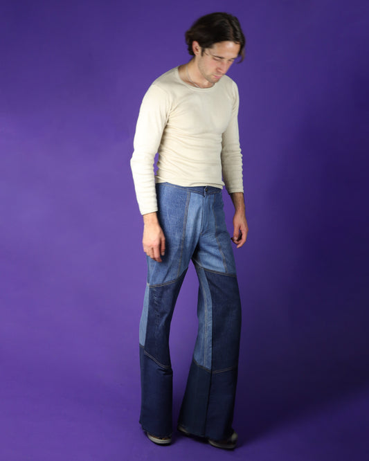 Vintage 1970s Recycled Denim Patchwork Flares by Antonio Guiseppe