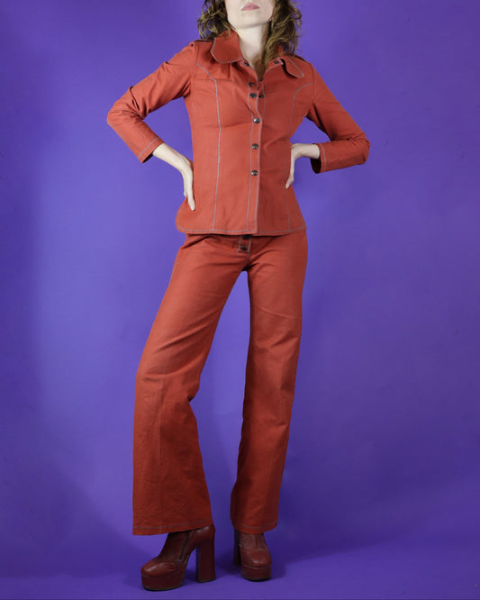 Vintage 1970s Terracotta Canvas Pantsuit by Sunset