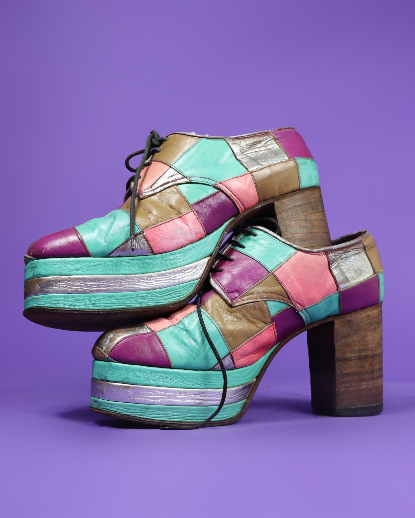 RARE Vintage 1970s Patchwork Platform Shoes Stacks