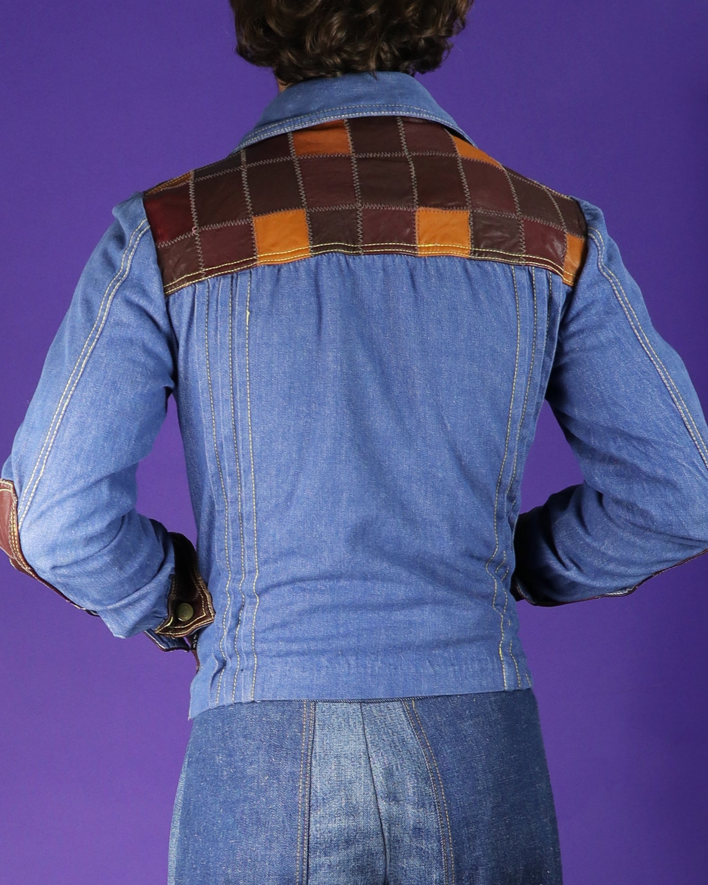 Vintage 1970s Patchwork Leather Denim Jacket