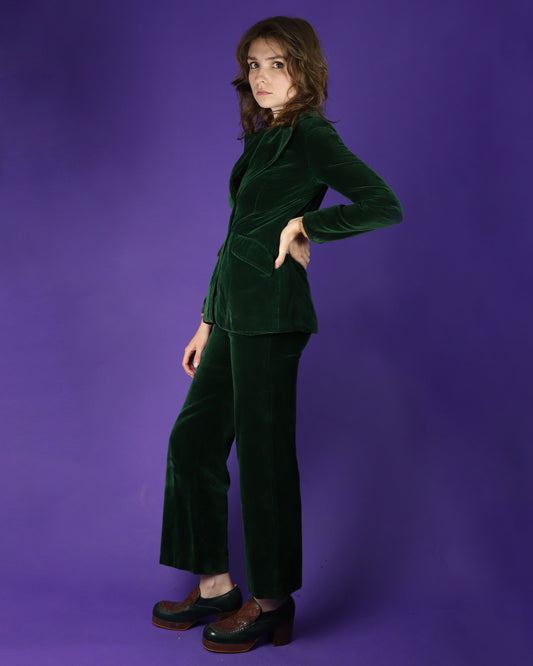 Vintage 1970s Green Velvet Two Piece Suit