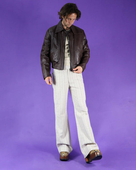Vintage 1970s Brown Leather Bomber Jacket