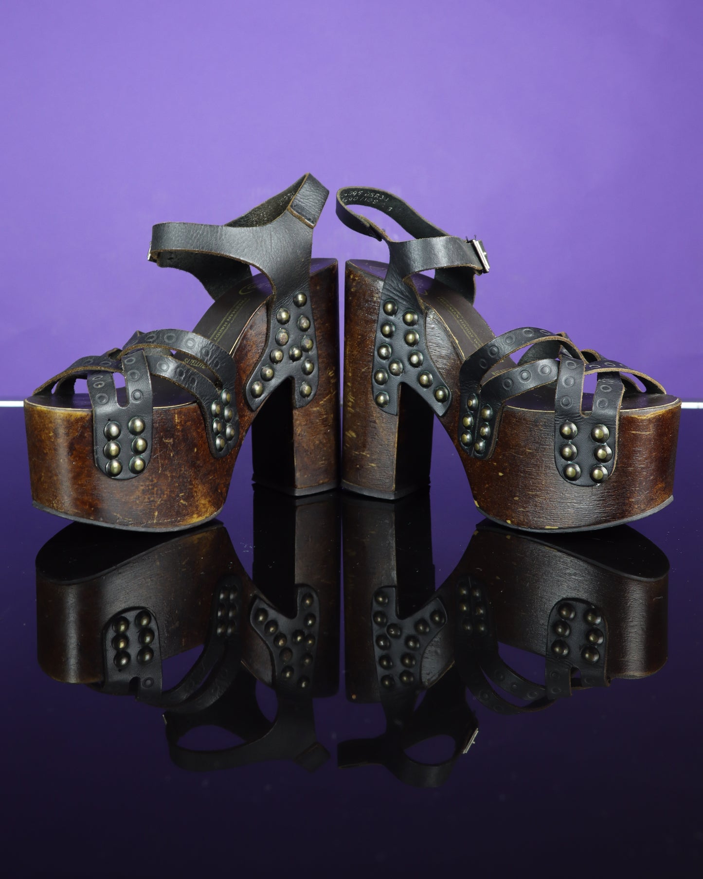 Vintage 1970s Studded Platform Sandals Shoes Heels