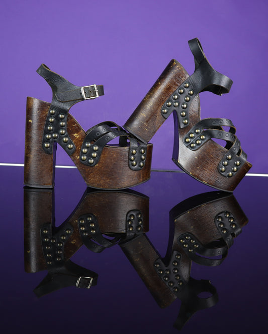 Vintage 1970s Studded Platform Sandals Shoes Heels