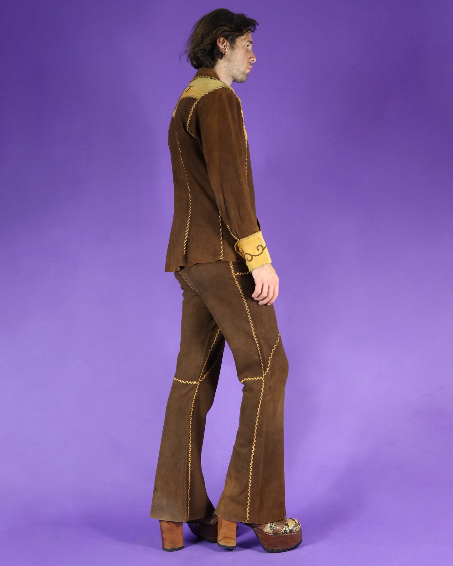 RARE Vintage 1970s North Beach Leather Suede Two Tone Whipstitch Suit